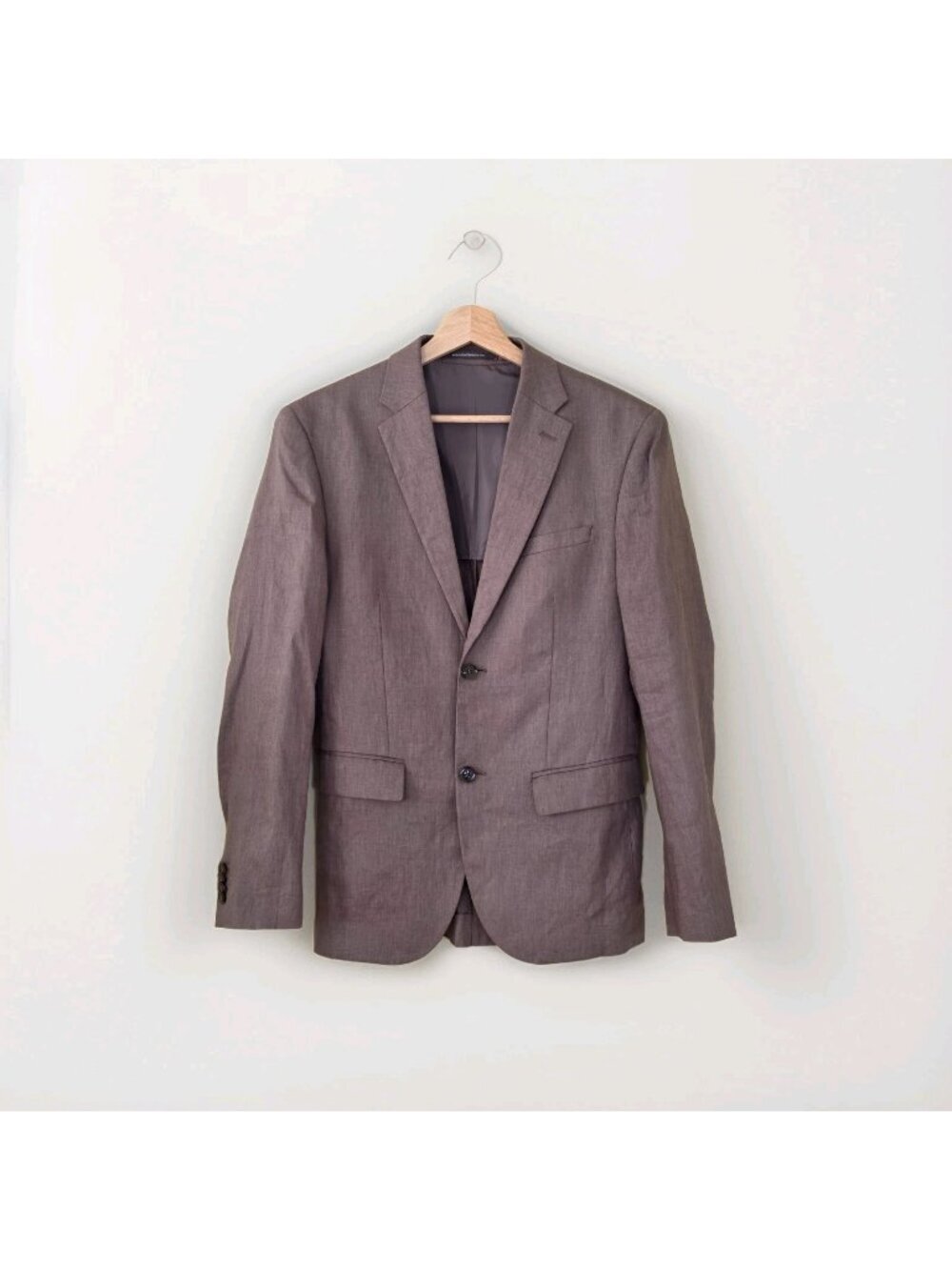 ​H&M Slim Fit Linen Blazer Mens 36R Taupe 2B Lightweight Coastal Summer Wedding